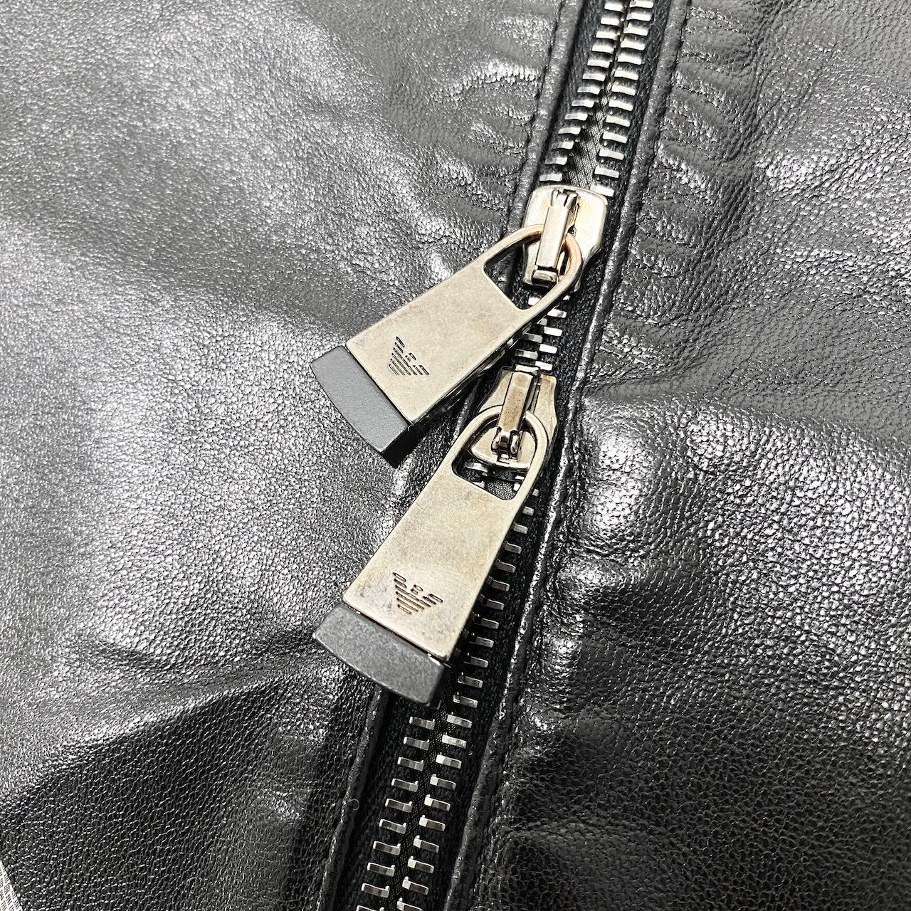 86d9 EMPORIO ARMANI エンポリオアルマーニ ラムレザー シングルライダースジャケット サイズ1 ブラック シープスキン 羊革 予備ジップ付t18r