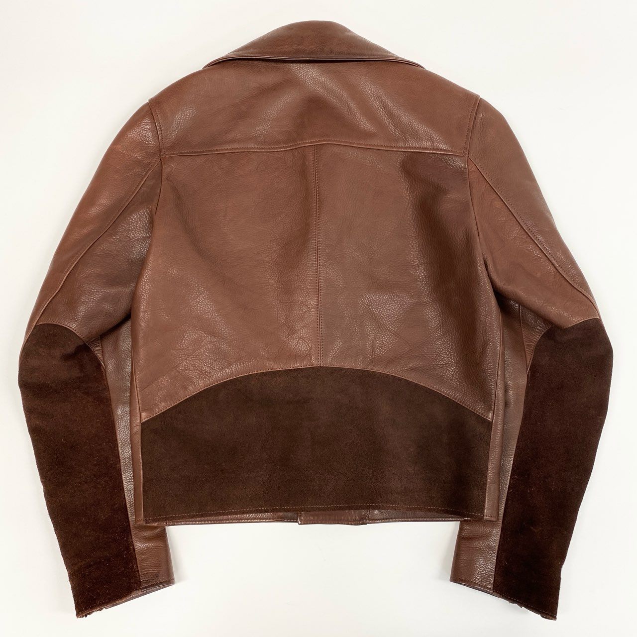 33i25 《美品》Acne Studios アクネストゥディオ ダブルライダースジャケット カーフレザー 牛革 切替デザイン Gibson 44サイズ ブラウン メンズk02i