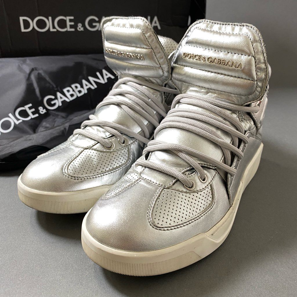 1f29 DOLCE&GABBANA ドルチェアンドガッバーナ メタリック ハイカットスニーカー 6 1/2 シルバー メタル イタリア製 シューズ