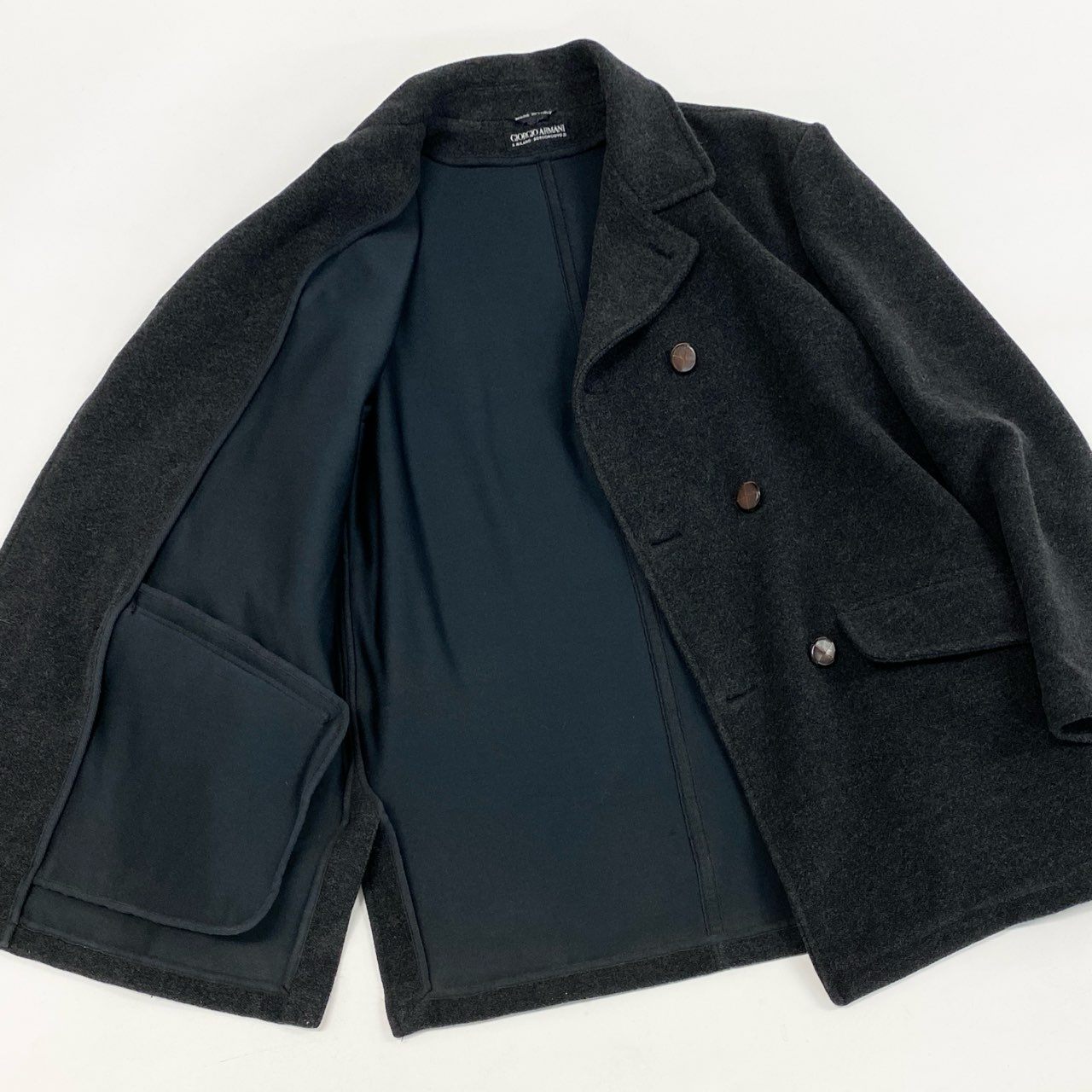 32i9 GIORGIO ARMANI ジョルジオアルマーニ BORGONUOVO 21 90’s old ダブルフェイス セミロングコート イタリア製 メンズ 男性用 2501573 46 ダークグレーu02t