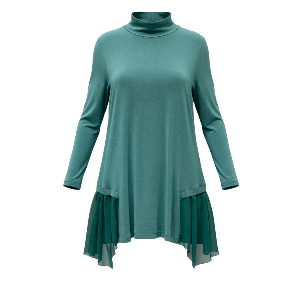 30b18 TOKUKO 1er VOL トクコプルミエヴォル ロングスリーブワンピース 裾切替 ハイネック 伸縮ストレッチ○ レディース 女性用 9 グリーン系u02t
