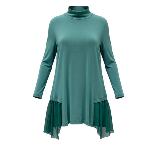 30b18 TOKUKO 1er VOL トクコプルミエヴォル ロングスリーブワンピース 裾切替 ハイネック 伸縮ストレッチ○ レディース 女性用 9 グリーン系u02t