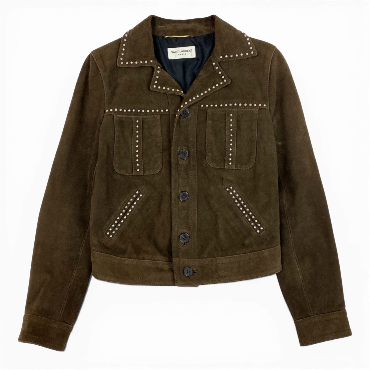 50b9 SAINT LAURENT サンローラン スタッズジャケット ウエスタンジャケット 34サイズ ブラウン 山羊革 レディース 女性用k02i