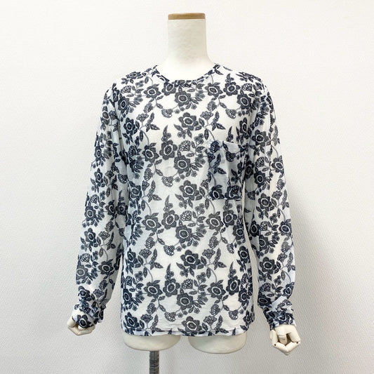 41h24 FUMIE TANAKA フミエタナカ シアープリント ロングスリーブTシャツ カットソー トップス 1 ホワイト ブラック ポリエステル レディースu02t