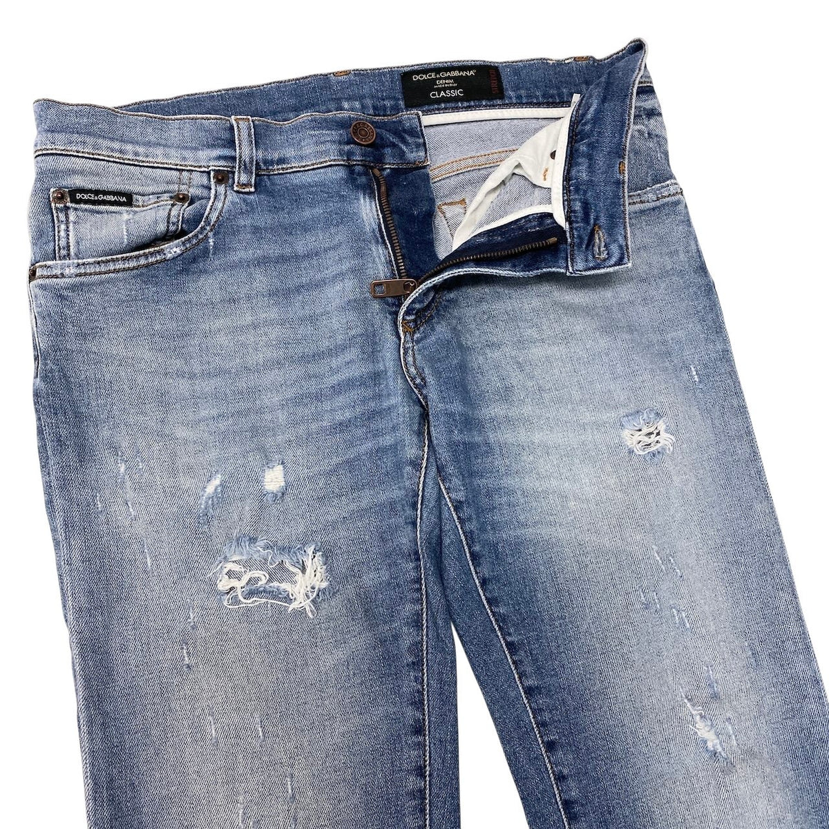 47j16 DOLCE&GABBANA DENIM ドルチェアンドガッバーナ CLASSIC デニムパンツ STRETCH ロゴプレート サイズ48 インディゴ メンズo07t