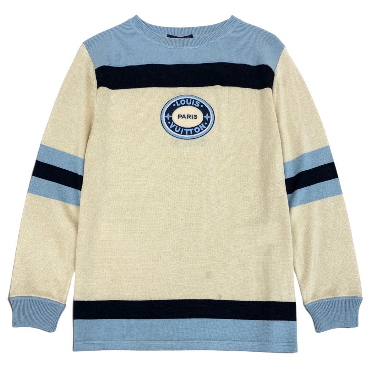 Ei7 《未使用品》 LOUIS VUITTON ルイヴィトン 2024年 ロゴワッペン ニットセーター トップス FRKL08 L アイボリー ブルー レディースu02t
