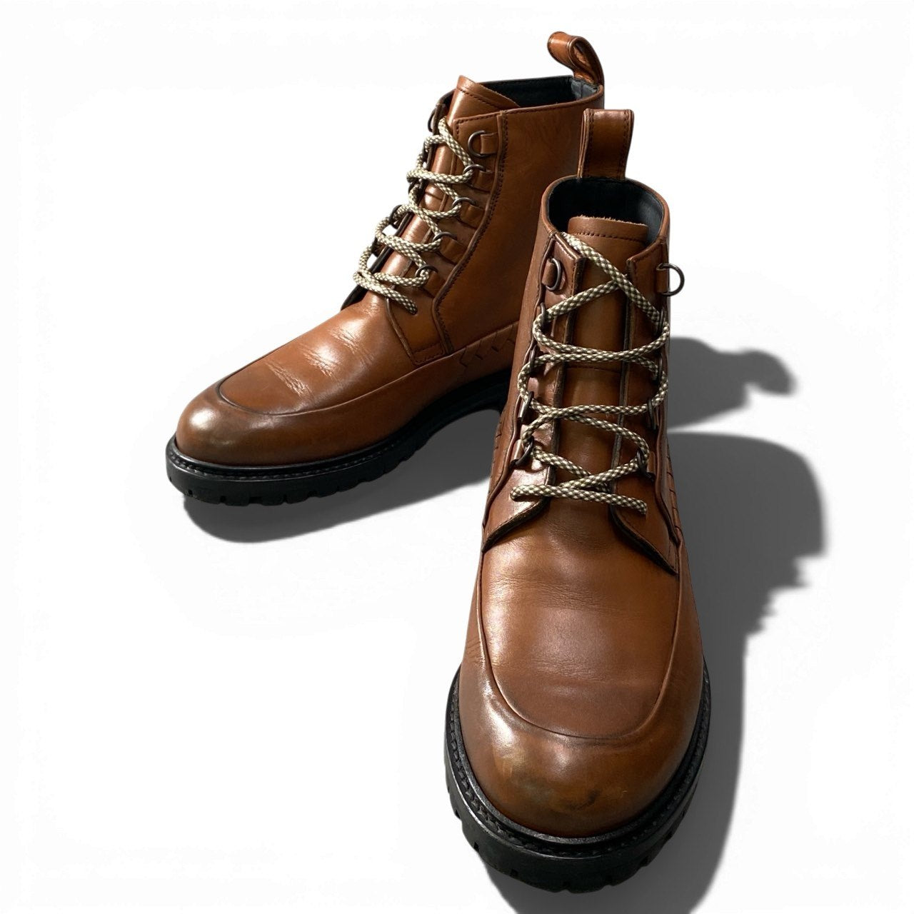 2a23 Bottega Veneta ボッテガヴェネタ イントレディテール レザーブーツ ワークブーツ レースアップ ムートンインソール付 イタリア製 メンズ 紳士靴 サイズ41 ブラウン leatheru02t