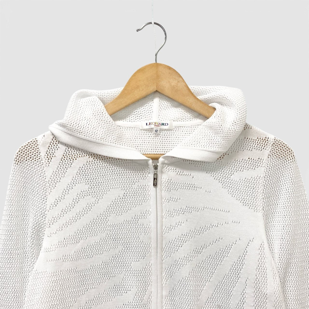 14b13 LEONARD レオナール ニットフーディージャケット ジップアップパーカー トップス 0577362 42サイズ ホワイト レディース 女性用u02t