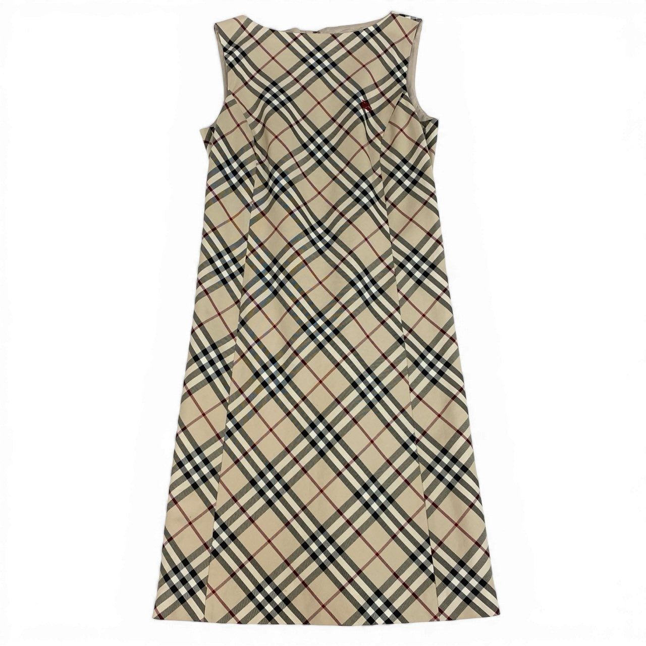 Id10 BURBERRY バーバリー ノバチェック ホース刺繡 ノースリーブワンピース  38 ベージュ系 コットンu02t