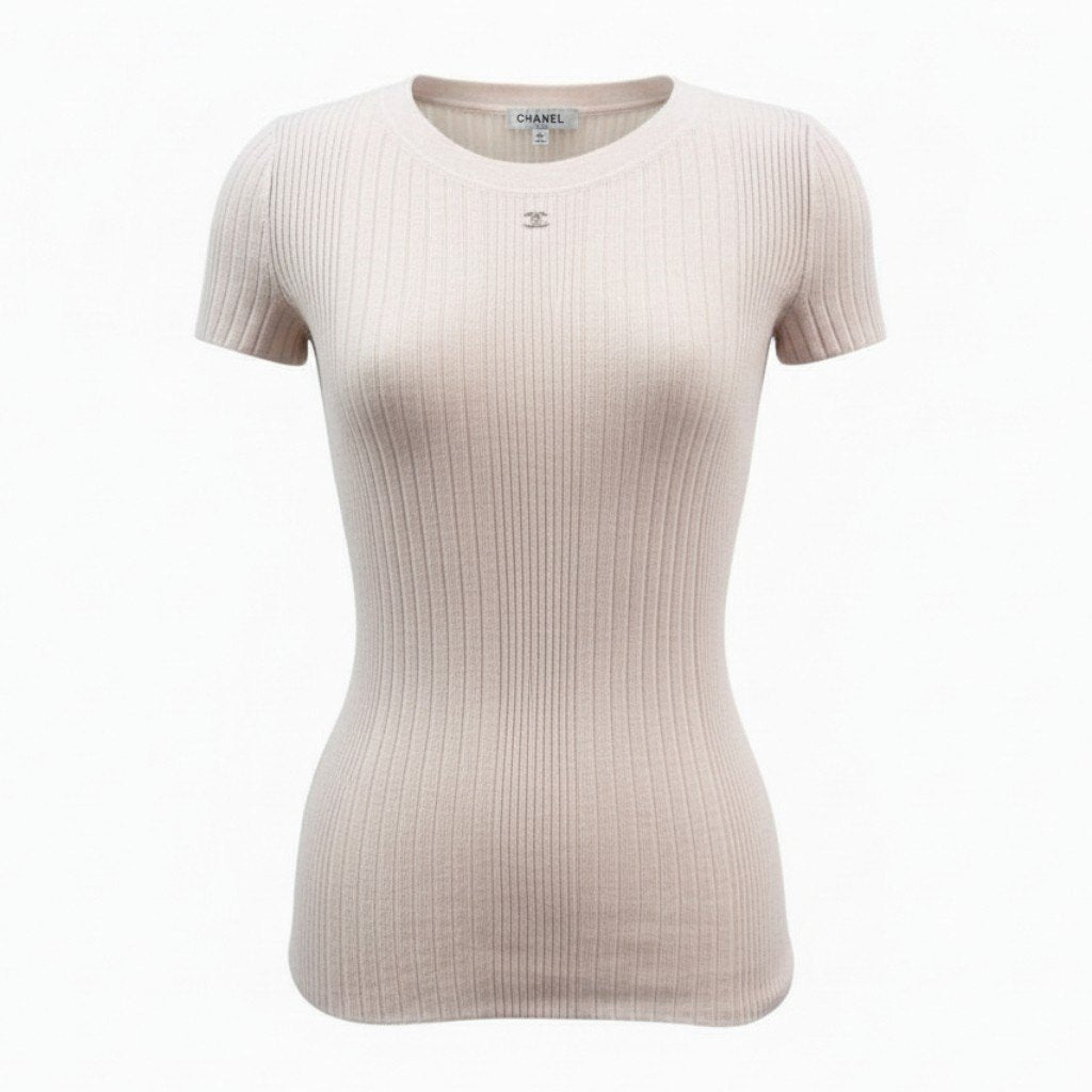 64a15 【美品】CHANEL シャネル P38434 2010年 フロントココマーク リバーシブル タイトニット 半袖ニット サイズ34 レディース 春夏用 トップスta1