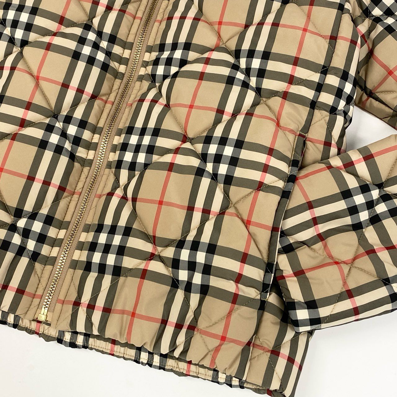 Ic18 BURBERRY バーバリー ノバチェック 中綿ジャケット ノーカラージャケット ジャンパー レディース 女性服 14Y/レディースM相当 ベージュ系k02i