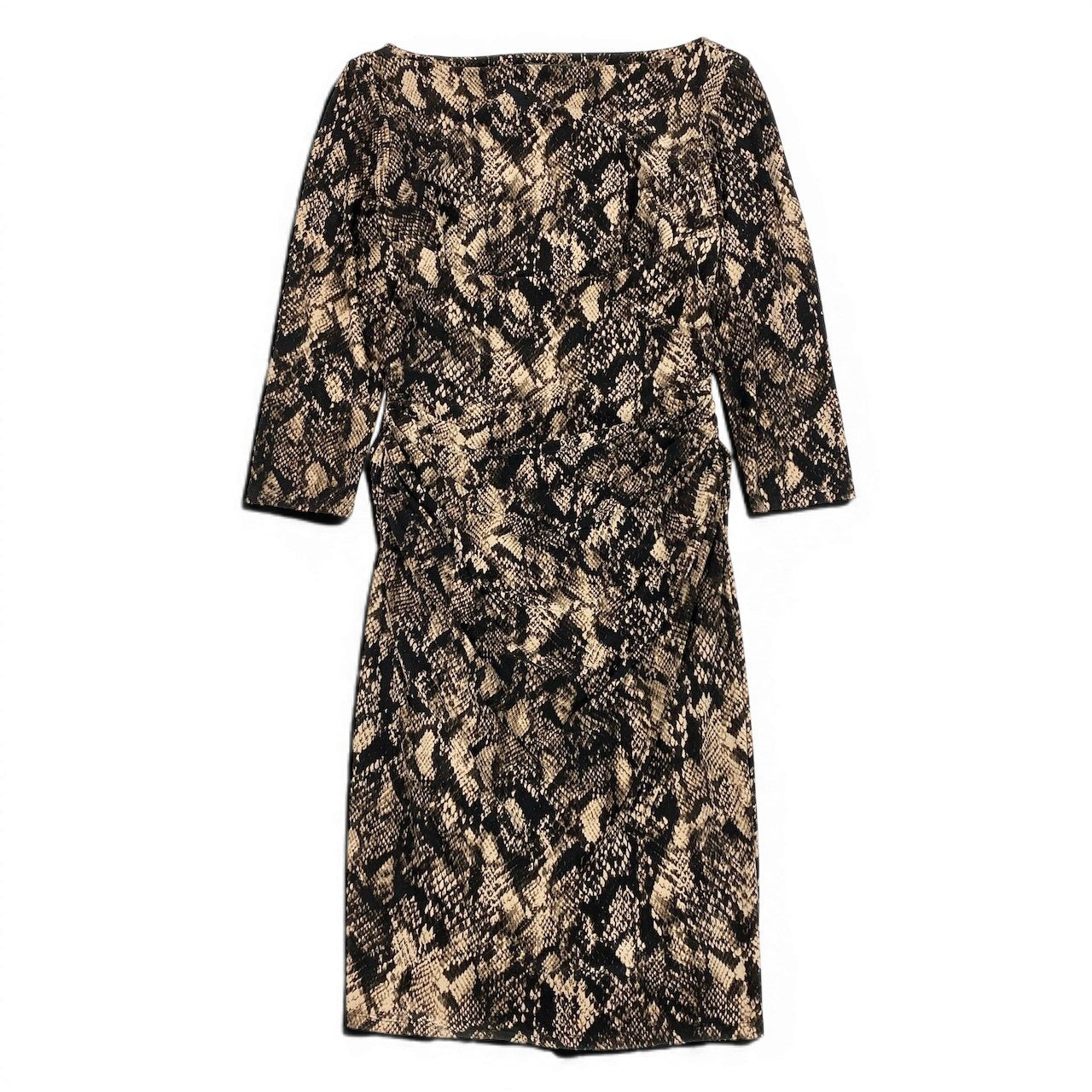 44d27 LAUREN RALPH LAUREN DRESS ローレン ラルフローレン ドレスワンピース パイソンプリント ロングワンピース ボートネック ストレッチ素材 サイズ12 ベージュ ブラック レディース 女性用o07t