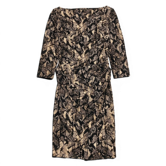 44d27 LAUREN RALPH LAUREN DRESS ローレン ラルフローレン ドレスワンピース パイソンプリント ロングワンピース ボートネック ストレッチ素材 サイズ12 ベージュ ブラック レディース 女性用o07t