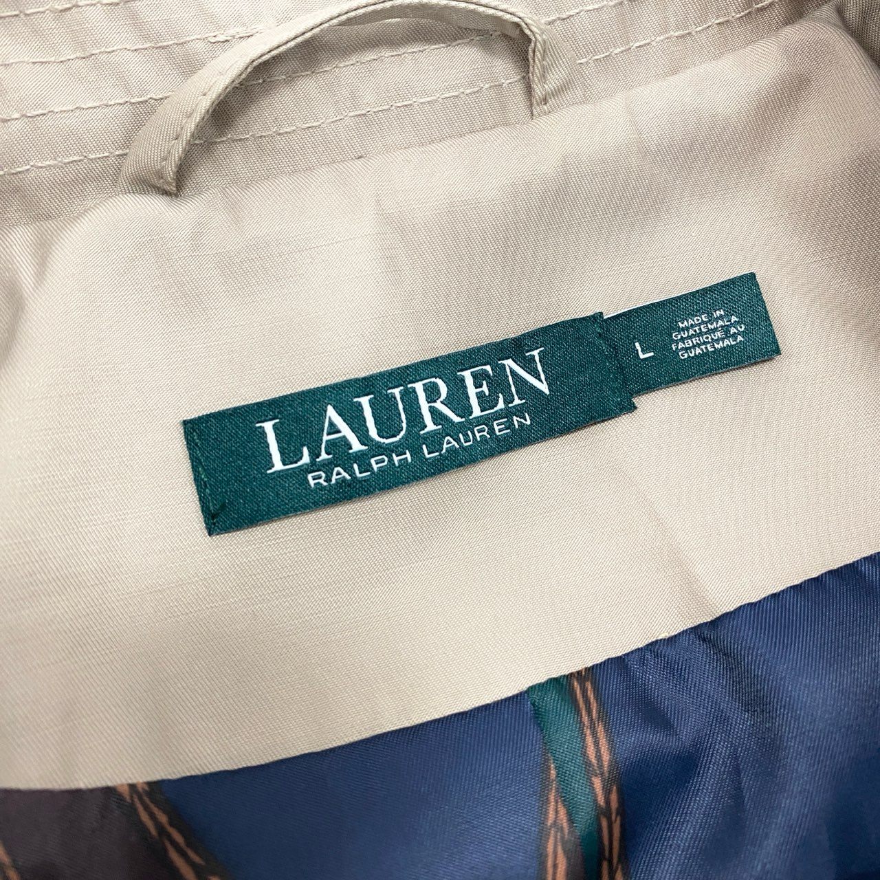 51Ⅼ2 LAUREN RALPH LAUREN ローレン ラルフローレン トレンチコート ロングコート フード取り外し可 2way レザーパイピング 裏地総柄 レディース L  ベージュu02t