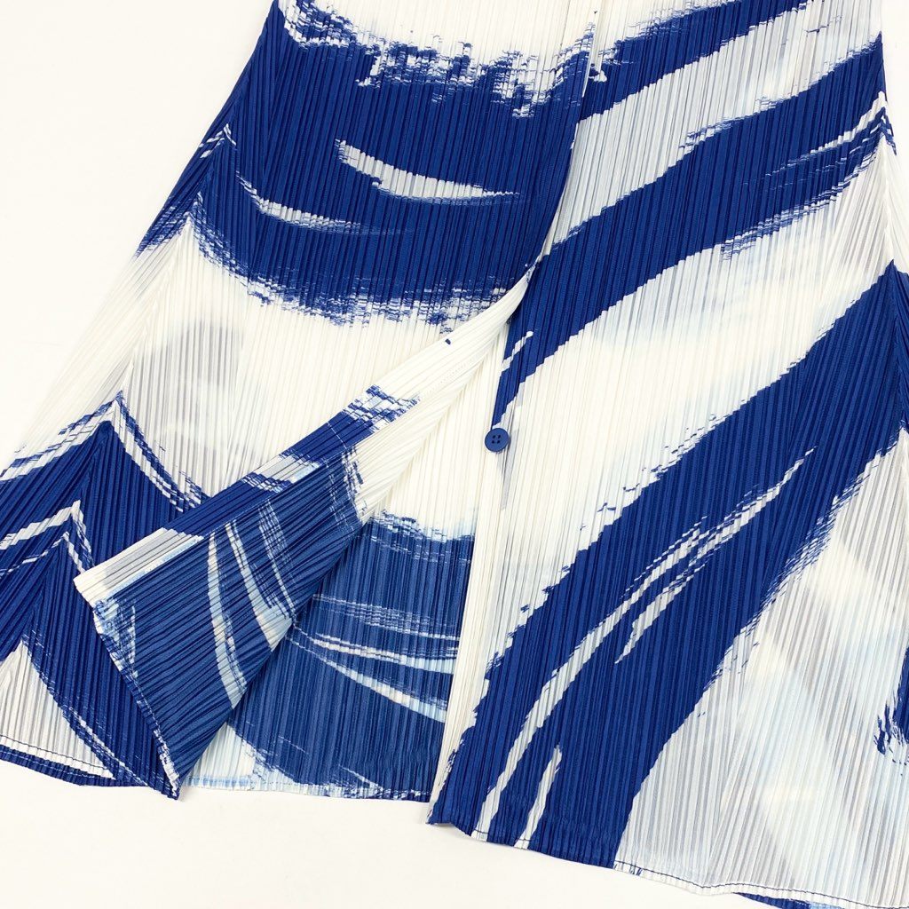 32l24【美品】PLEATS PLEASE プリーツプリーズ シャツワンピース チュニックワンピース 2022 SKY PP21-JJ712 3サイズ ホワイト ブルー ポリエステル100％ レディースk02i
