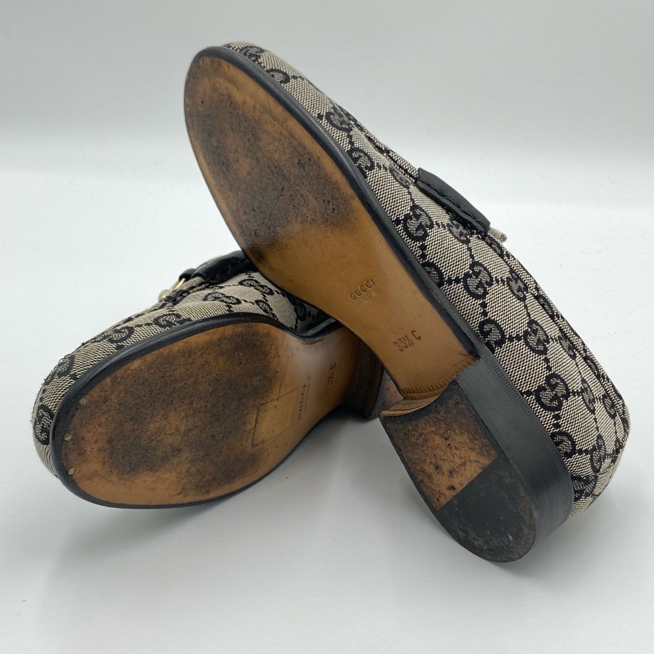 5h29 《美品》 GUCCI グッチ ホースビット GGシグネチャー ローファー 35 1/2 ブラック グレー シューズ 箱 保存袋付属t18r