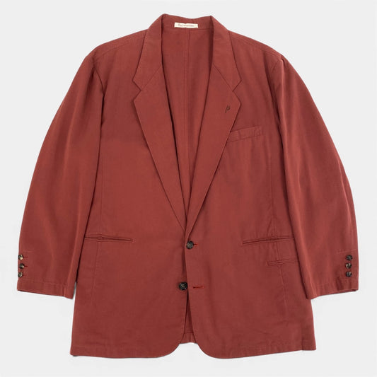 36a7 Papas パパス テーラードジャケット サマージャケット ロゴ刺繡 M レッド メンズ 紳士服u02t