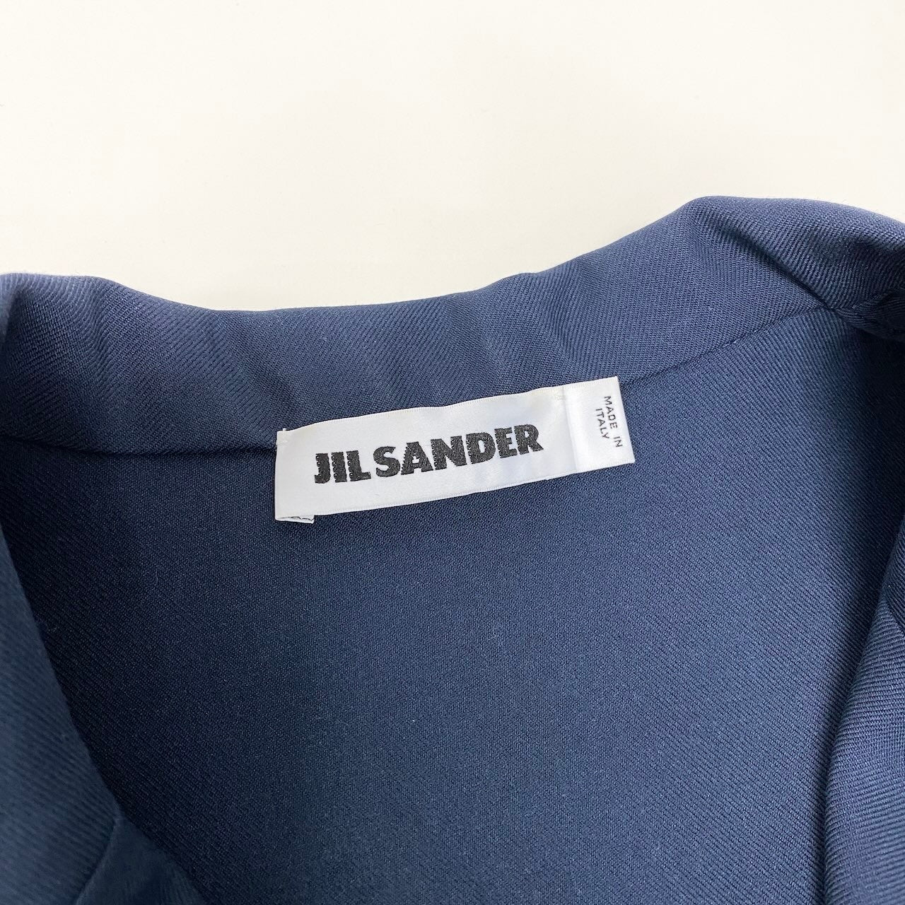 13f6 E JIL SANDER ジルサンダー 2019年 オープンカラージップワンピース 半袖 サイズ32 ネイビー ウール100％ レディース 女性用u02t