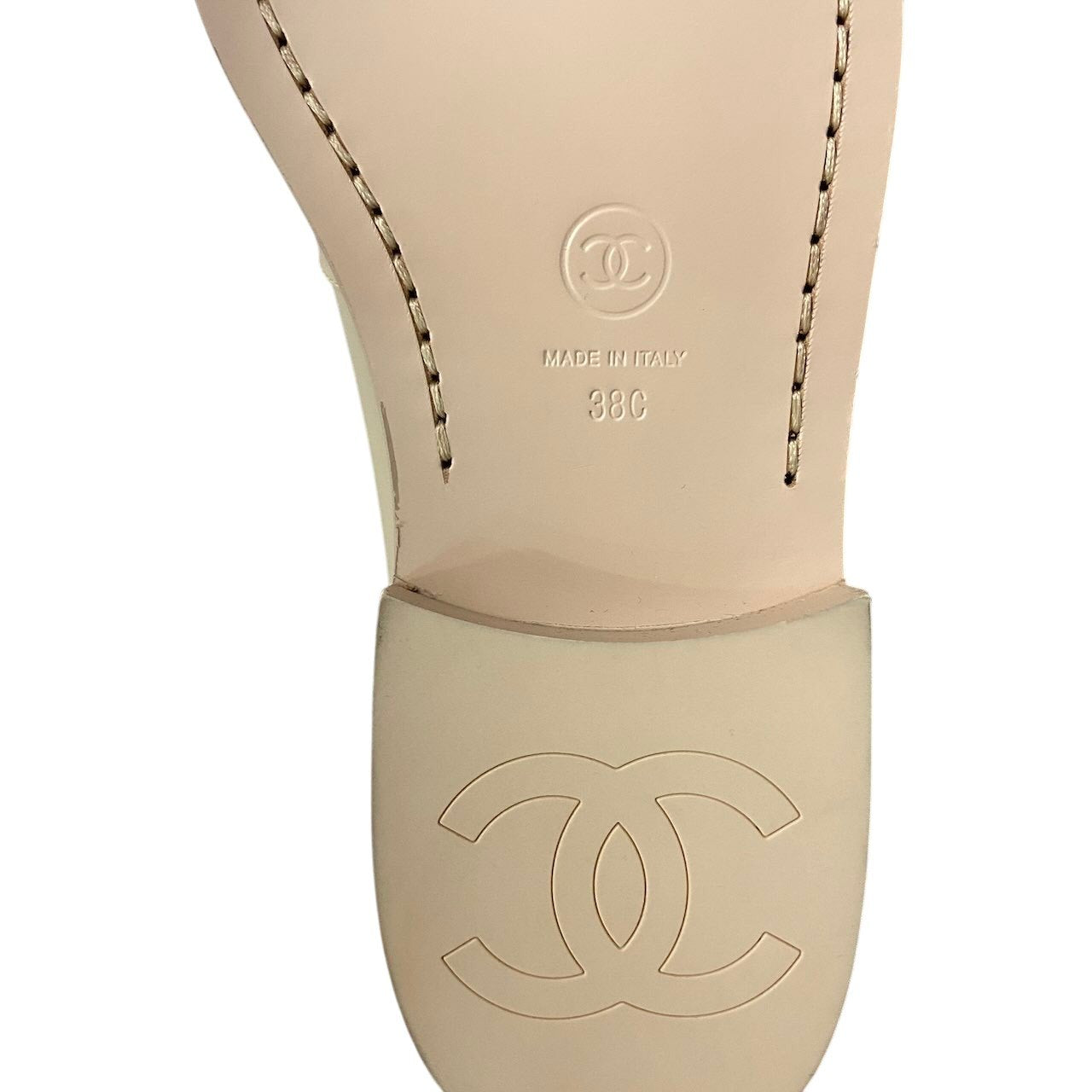 g7【新品保管品】CHANEL ココマーク バイカラー ローファー イタリア製 G45155 38C ベージュ ホワイト レザー レディース 女性用k02i