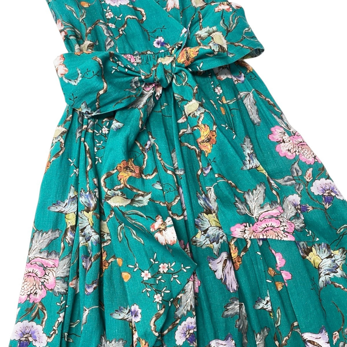 33h19 MYLAN マイラン リネンワンピース オリエンタルガーデンリリー ベルト付 ロングワンピース 花柄 MY18SS-OP014 S グリーン系 レディース 女性用o07t