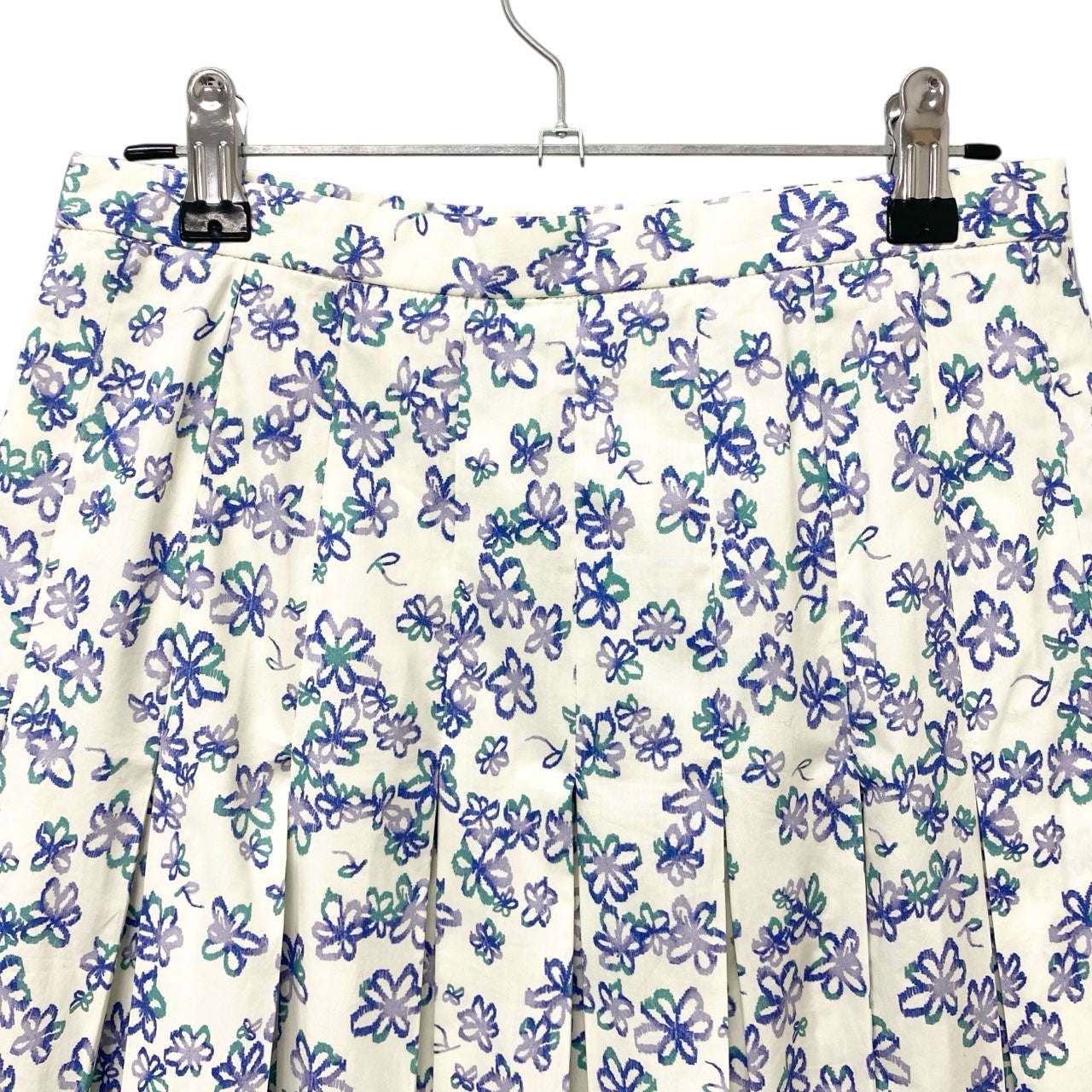 75c13 ROCHAS ロシャス ペイントフラワー 花柄 ロングスカート フレアスカート 40 アイボリー ブルー コットン イタリア製u02t