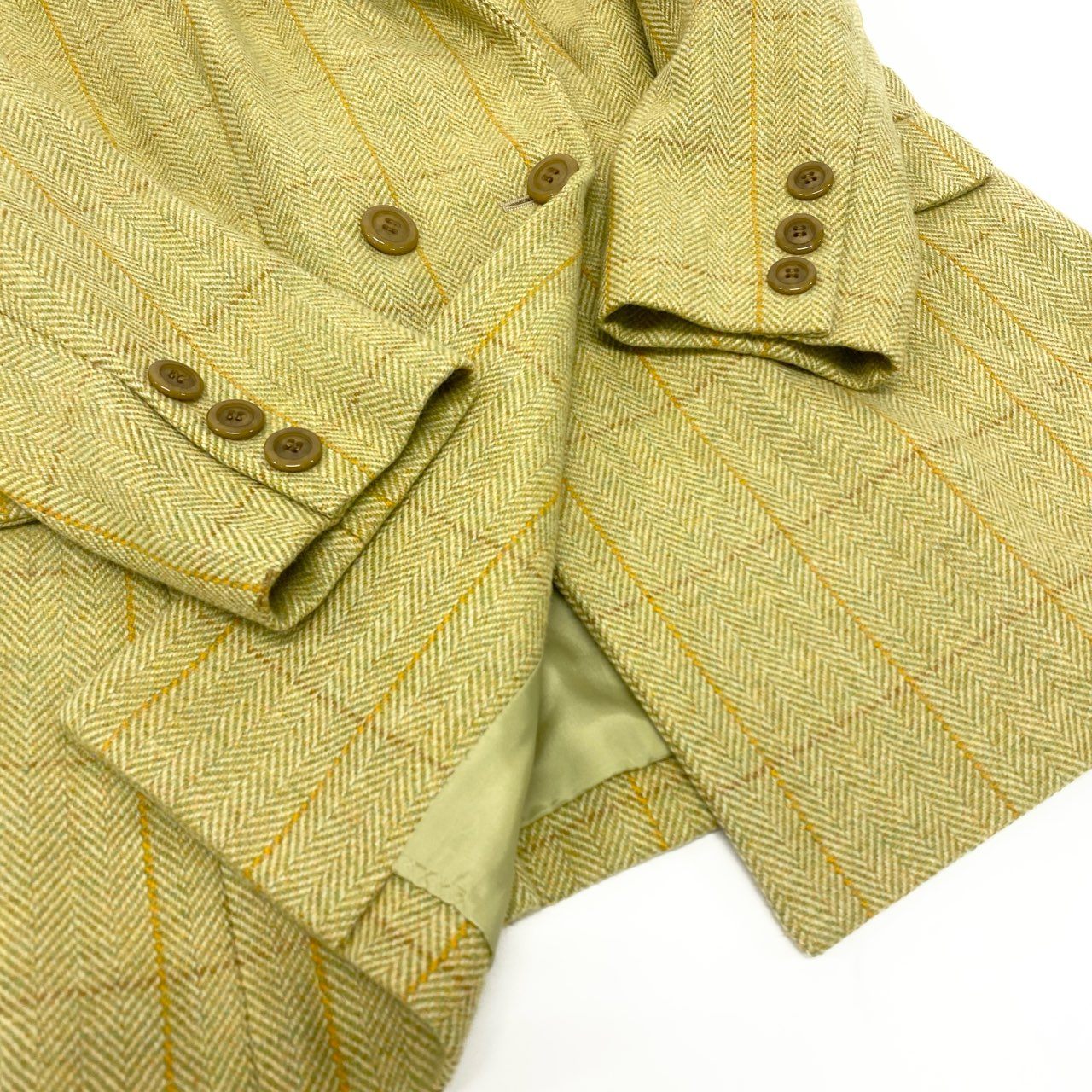 30K18《美品》 NINA RICCI BOUTIQUE ニナリッチ セットアップスカート フォーマル イギリス製生地○ ダブルブレストジャケット 膝丈スカート チェック柄  11 グリーン ラムウールu02t