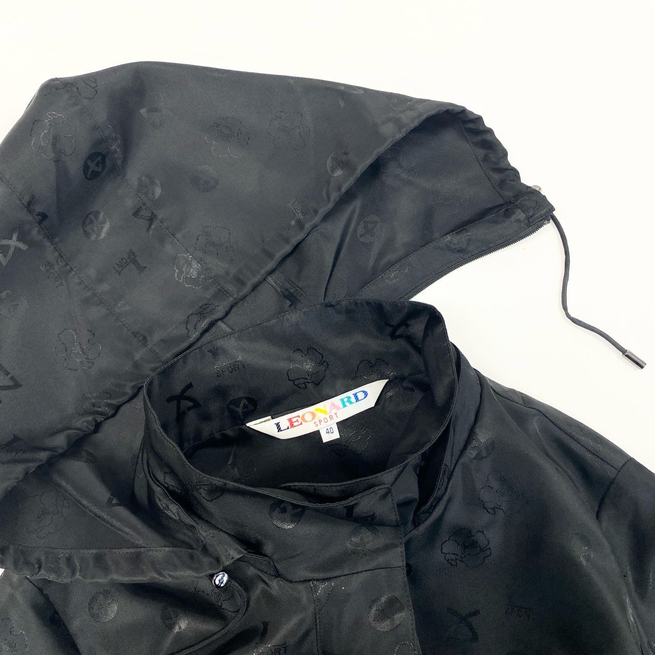 50b12 【極美品】LEONARD SPORT レオナール スポーツ フーディージップアップジャケット ロングジャケット フード取り外し可 0536441 40サイズ ブラック ポリエステル100％ レディース 女性用u02t