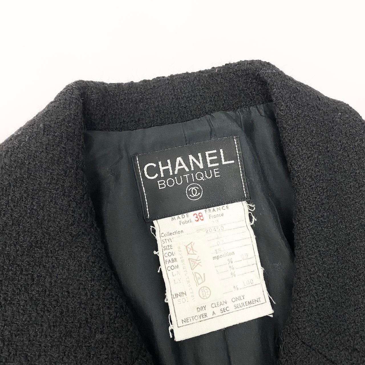 C CHANEL シャネル VINTAGE 1992SS 金ボタン ツイードジャケット 20450 38 ブラック ウール レディースnu1