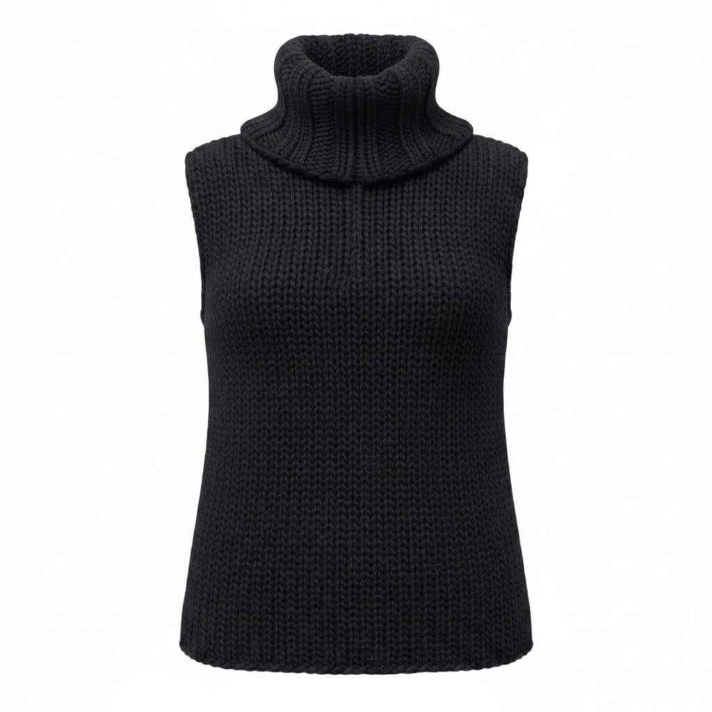 75e18 GUCCI グッチ ノースリーブニットセーター ローゲージ ハイネック イタリア製 XSサイズ ブラック レディース 女性用u02t
