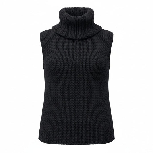 75e18 GUCCI グッチ ノースリーブニットセーター ローゲージ ハイネック イタリア製 XSサイズ ブラック レディース 女性用u02t