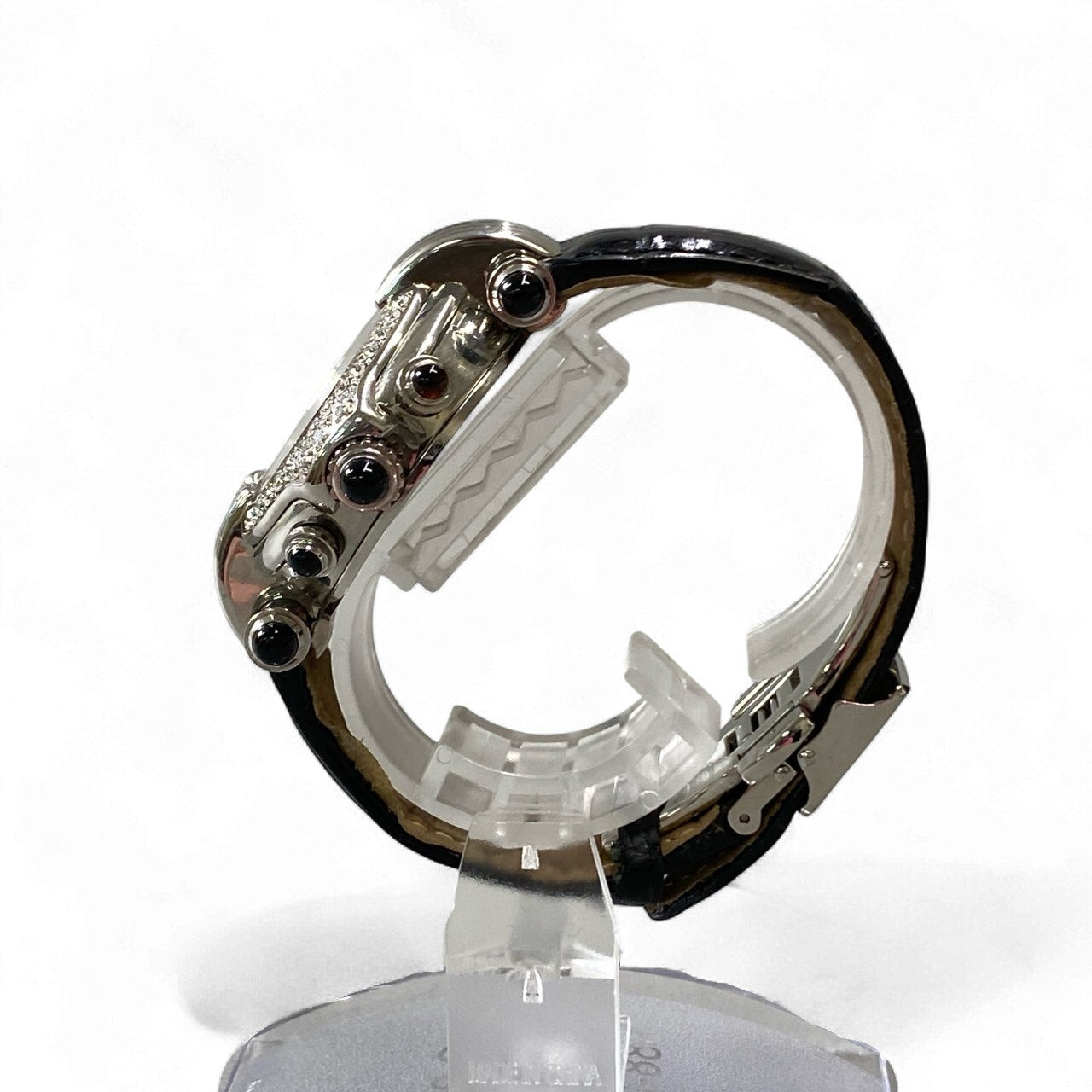 k18《美品》 Korloff コルロフ クロノグラフ クォーツ レディース 腕時計 LC6D シルバー ブラック 高級腕時計 ケース 保証書付きt18r