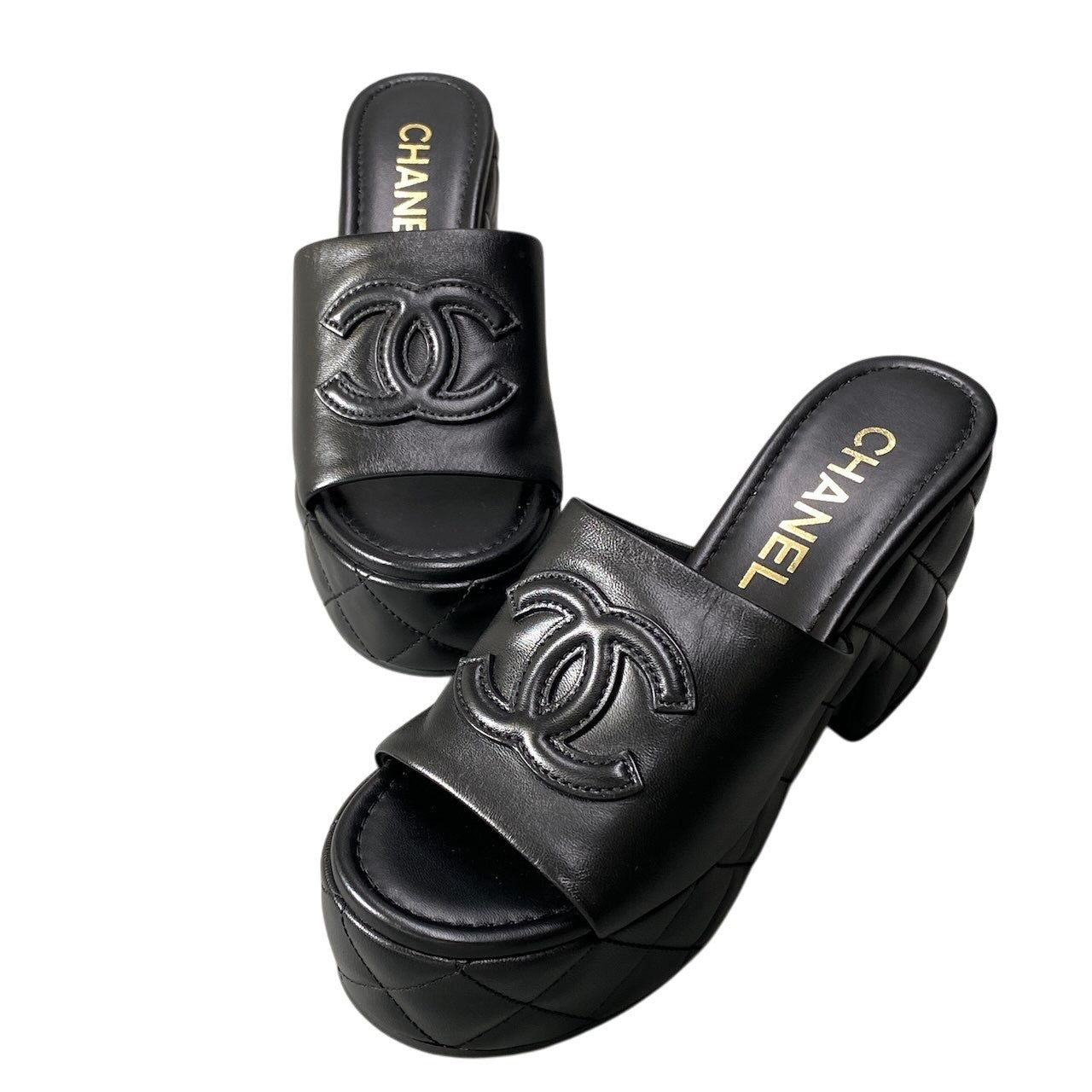 e13【新品保管品】CHANEL 2025 メディエタール プラットフォームサンダル G46513 37サイズ ブラック レザー レディース 女性用k02i