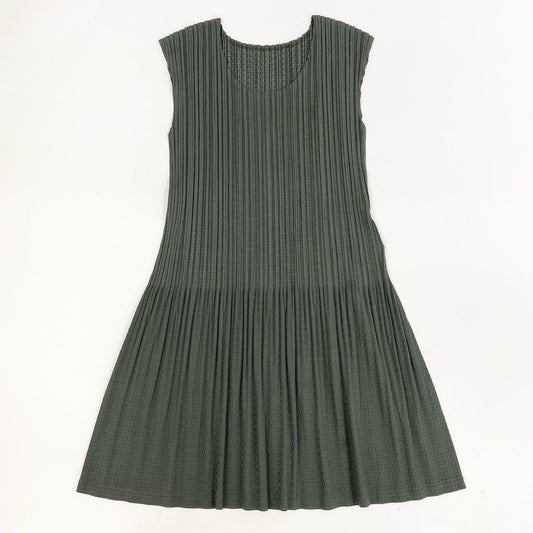 Aa24 【美品】 PLEATS PLEASE プリーツプリーズ イッセイミヤケ ノースリーブワンピース プリーツ ウエスト切替  PP31-JT645 3 グレー レディース 女性用k02i