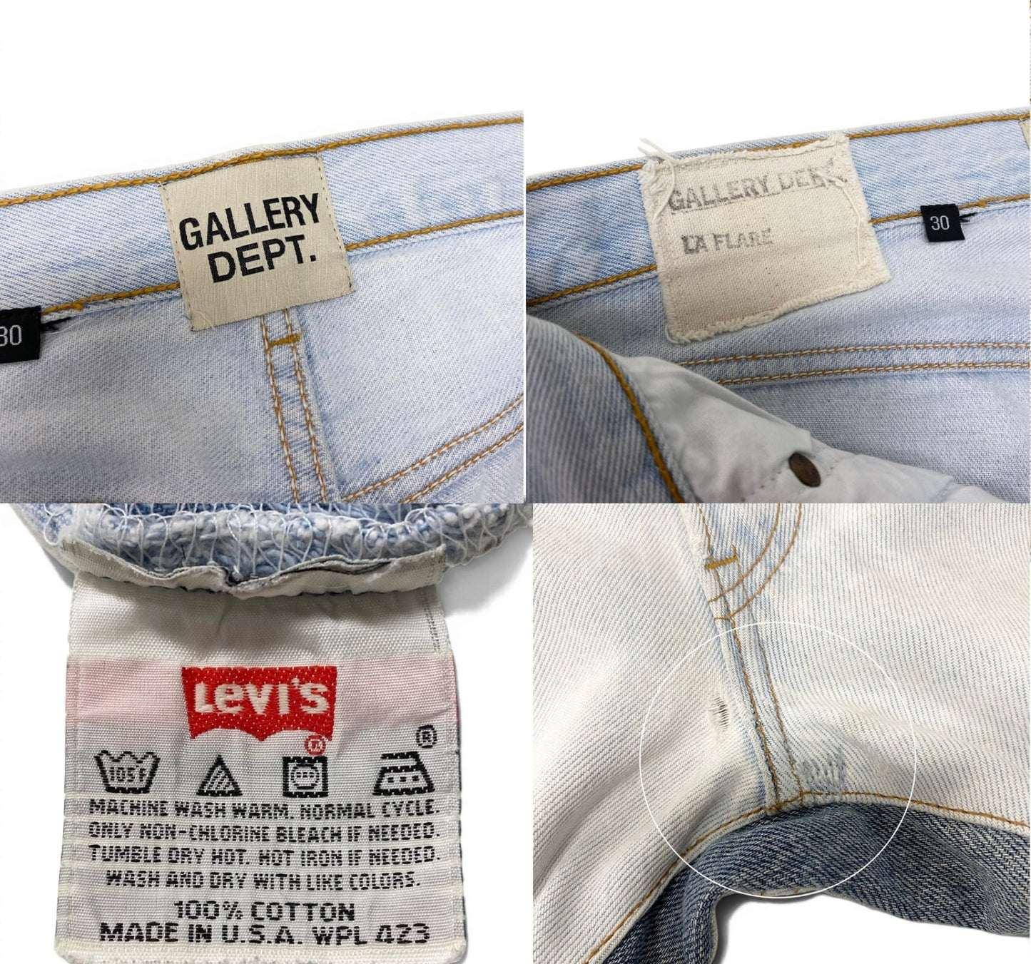 Mf26 Gallery Dept x Levi's ギャラリーデプト リーバイス フレアデニム ヴィンテージ加工 リメイクデニム ライトウォッシュデニム ボタンフライ メンズ 男性用 30 ライトブルー コットン100％u02t