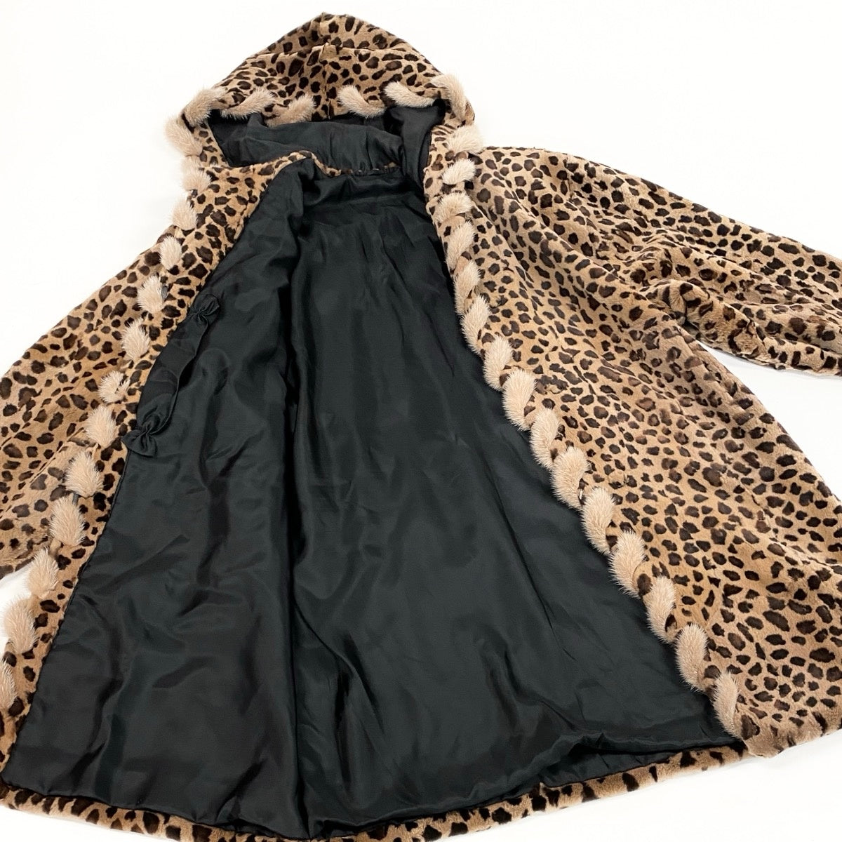 Eh10 染め レオパード柄 シェアードミンク ロングコート Sheared Mink Leopard Dyed Long Fur Coat サイズF 茶系 本毛皮t18r