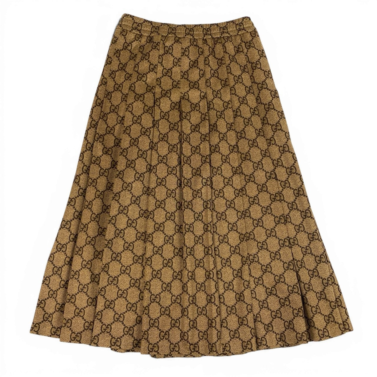 60a14 GUCCI グッチ テクニカルジャージスカート プリーツスカート GG柄 サイズS ブラウン レディースk02i