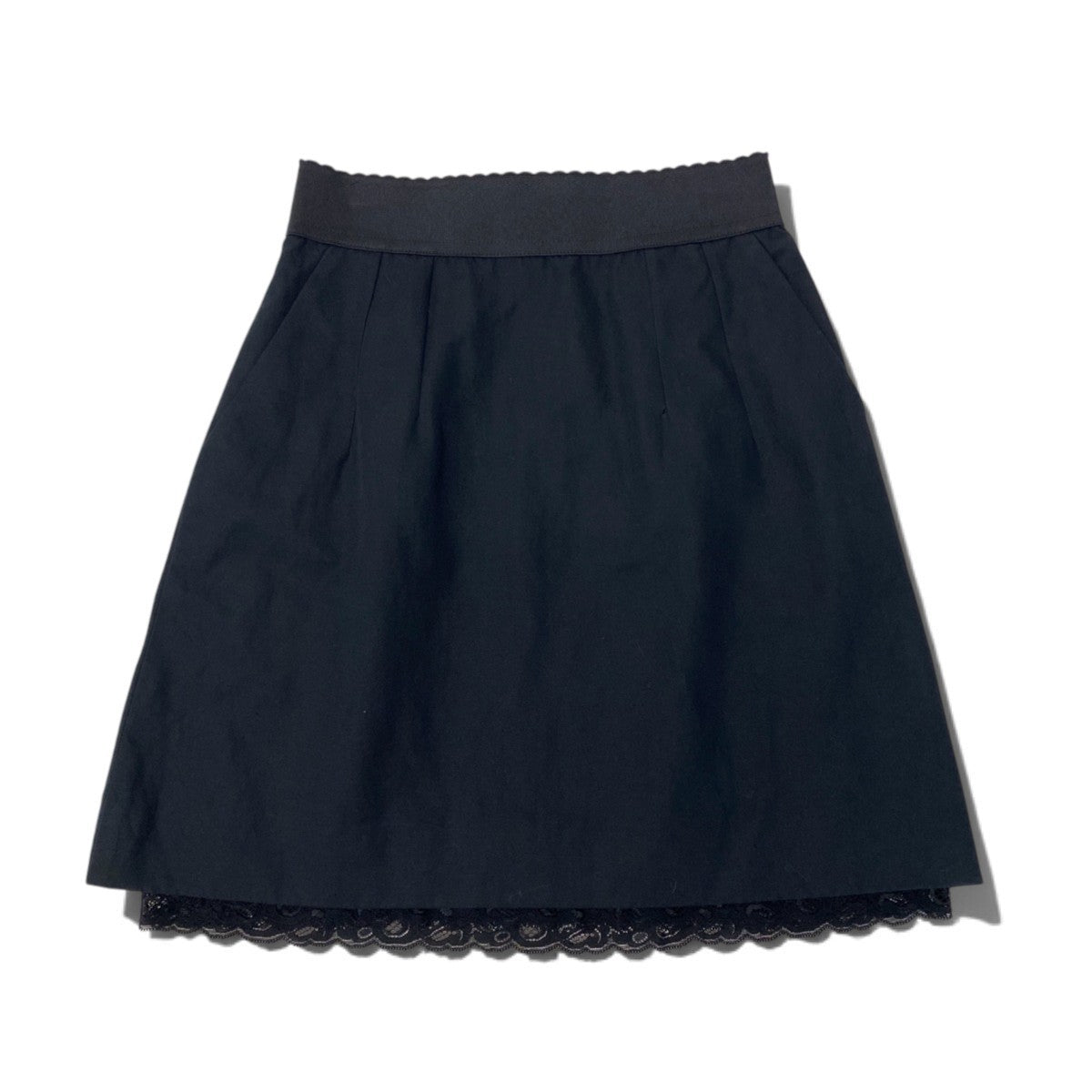 66j4 DOLCE&GABBANA ドルチェアンドガッパーナ ミニスカート  コットンリネン レイヤードレースデザイン イタリア製 36サイズ ブラック レディース 女性用u02t