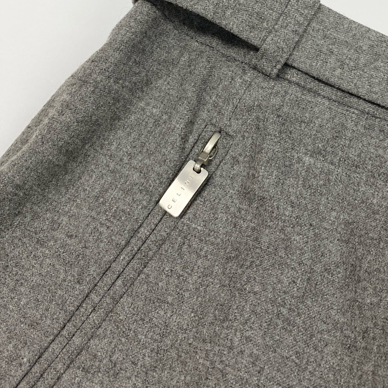 28b20 Vintage CELINE セリーヌ ロゴベルト付き タイトスカート 膝丈 46 グレー フランス製 大きいサイズu02t