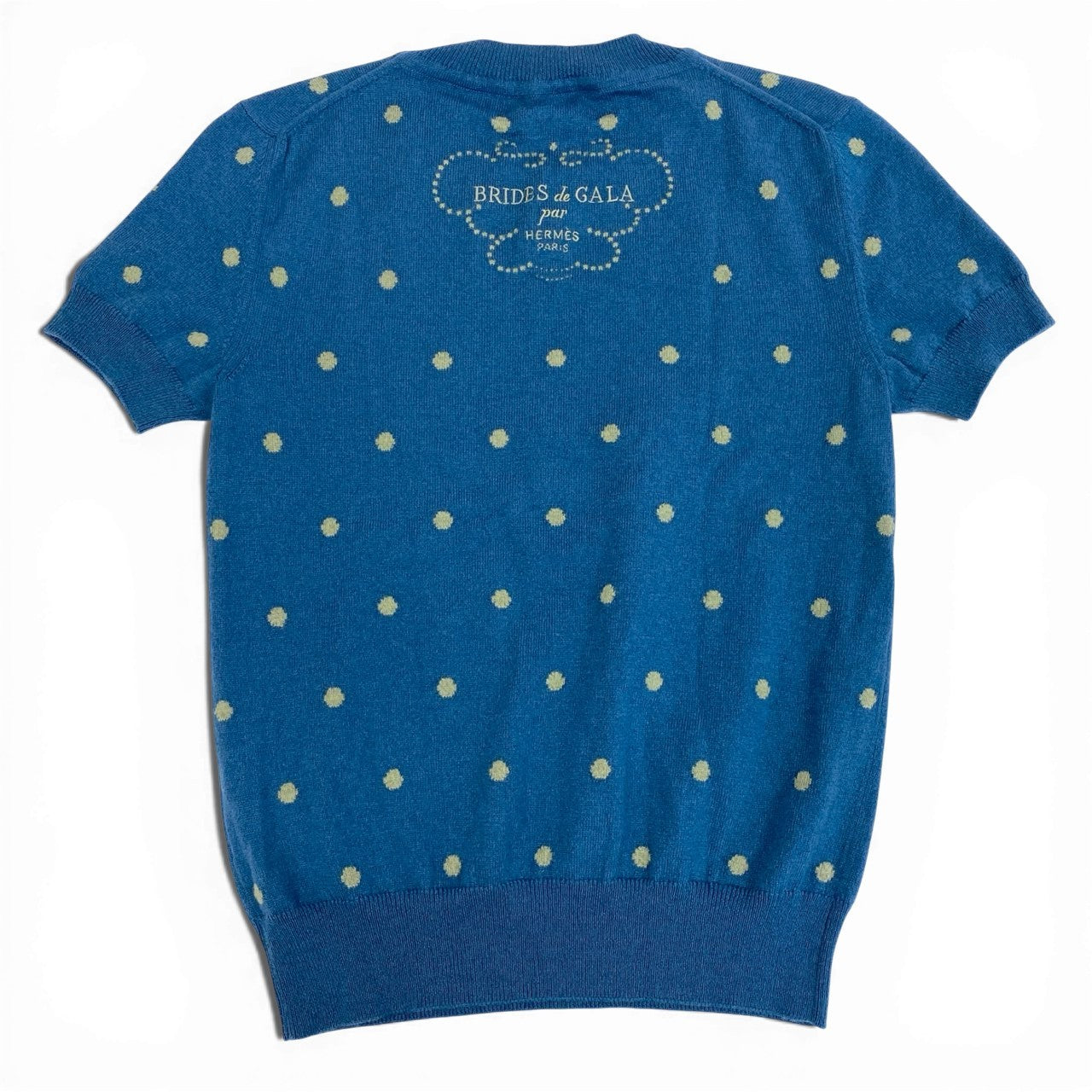57a13 HERMES エルメス BRIDES DE GALA 半袖ニットセーター カシミヤブレンド ドット柄 イタリア製 レディース 女性用 3E2623D8 36 ブルー系o07t