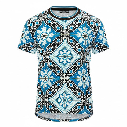 Ad15 DOLCE&GABBANA ドルチェアンドガッバーナ マジョリカ柄 Tシャツ Majolica Print T-Shirt サイズ48 ブルー D&G ドルガバ マヨリカt18r