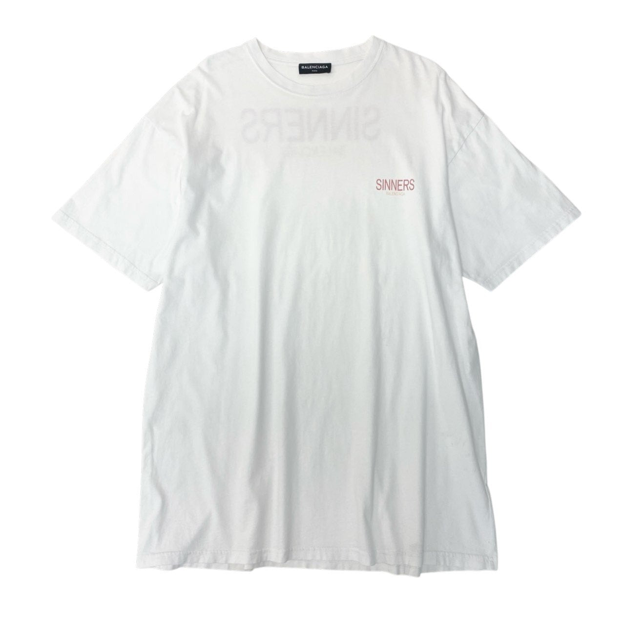 15c5 BALENCIAGA バレンシアガ SINNERS ロゴ オーバーサイズ Tシャツ カットソー M ホワイト コットン メンズu02t