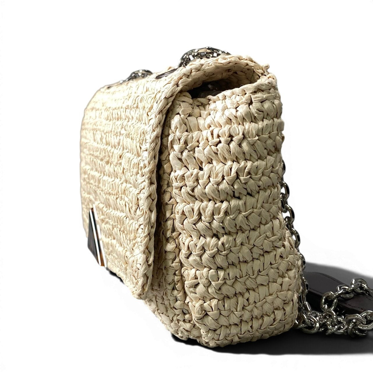 g14 【美品】EMPORIO ARMANI ショルダーバッグ マトラッセ ストローバッグ ベージュ レディース 女性用k02i