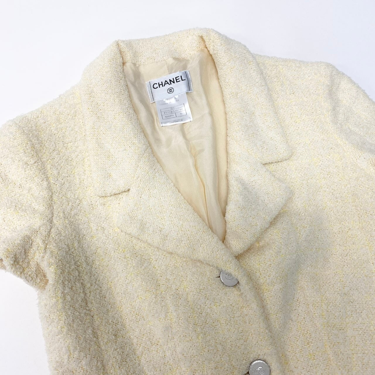 C CHANEL シャネル 2000 00I 半袖ツイードジャケット ショート丈ジャケット ココマークボタン パイル地 P15546V08710 36サイズ イエロー レディース 女性用nu1