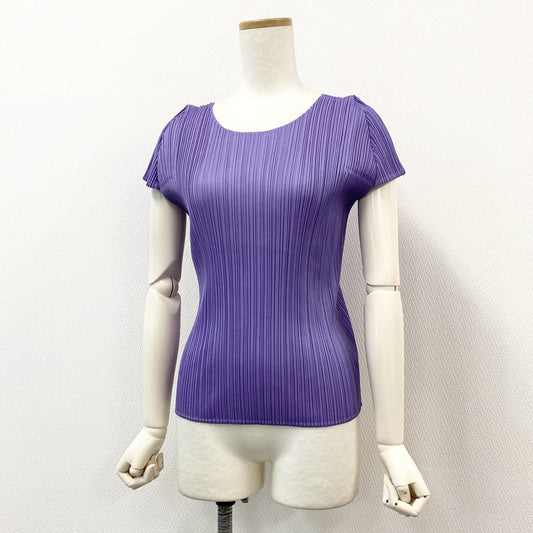 60f23 PLEATS PLEASE ISSEY MIYAKE プリーツプリーズ イッセイミヤケ 日本製 フレンチスリーブ カットソー トップス プリーツ加工 PP11-JK183 3 パープル
