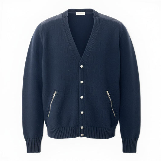 34d13 MONCLER モンクレール CARDIGAN TRICOT ダウンカーディガン ロングスリーブ フラップボタン Lサイズ ネイビー ナイロン100％ メンズ 男性用sn1