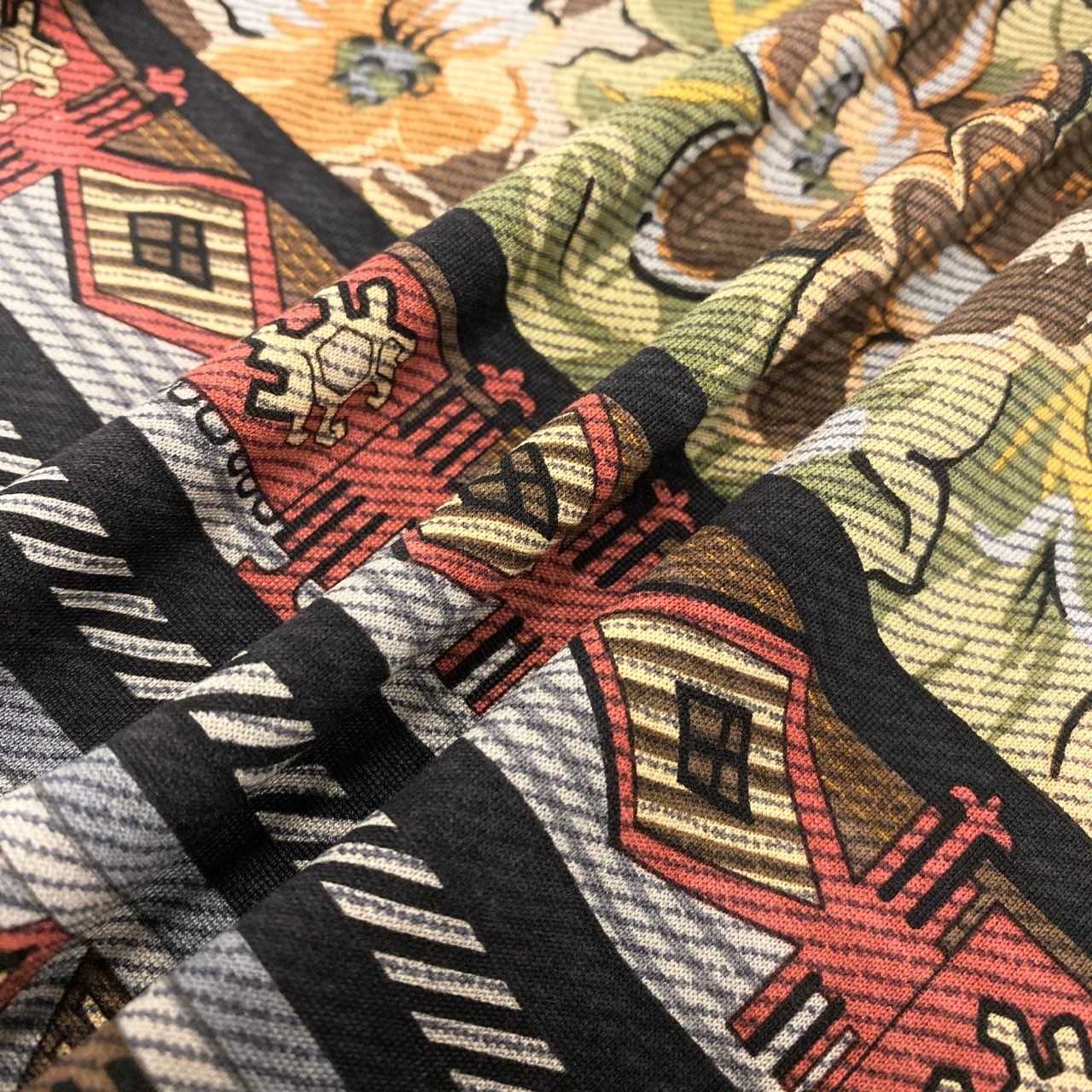 58k22 LEONARD FASHION レオナール ロングスリーブ カットソー モックネック 総柄プリント 花柄 レディース 女性用 Ｌ マルチカラー ウールシルクu02t