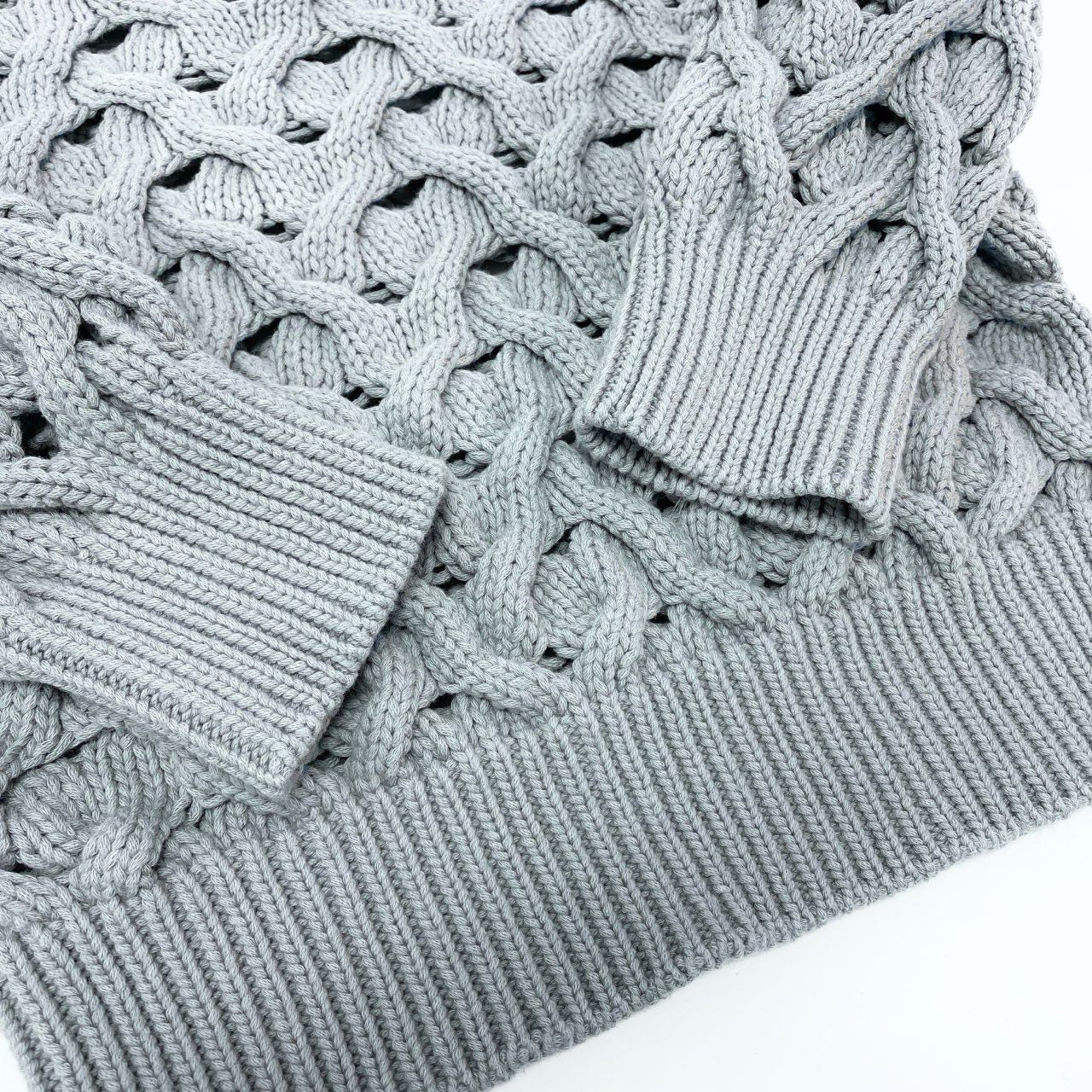 62d3 BRUNELLO CUCINELLI ブルネロクチネリ イタリア製 ケーブル編み コットンニット Vネック セーター トップス グレー レディースo07t