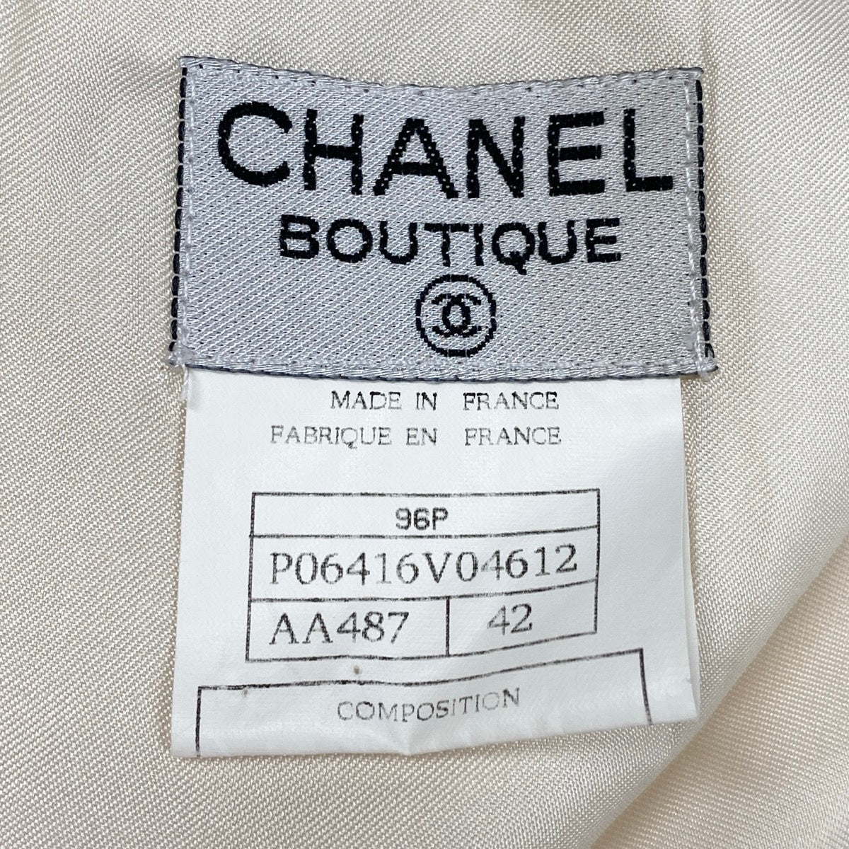 g13 【美品】CHANEL 1996年 ツイードスカート タイトスカート フランス製 P06416 42サイズ アイボリー ウール100％ レディース 女性用k02i