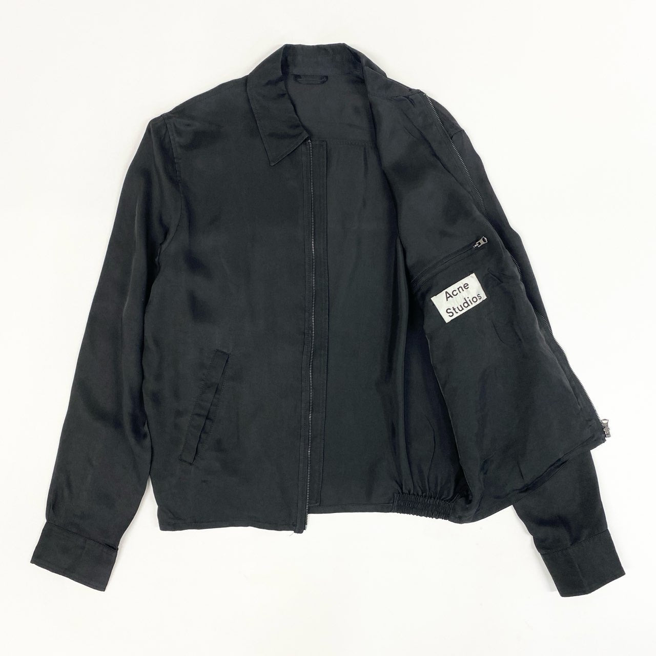 31b12【美品】Acne Studio アクネストゥディオ ジップアップジャケット サテンジャケット アウター MALCOM PSS16 46サイズ ブラック キュプラ100％ メンズu02t