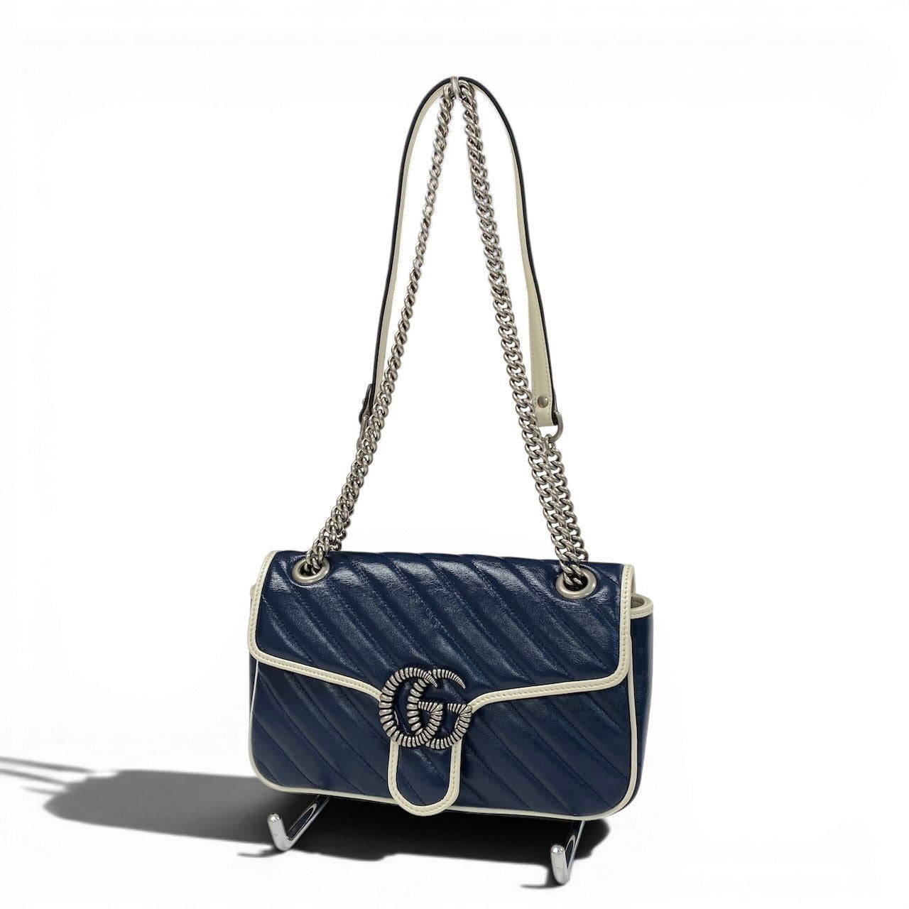 e4 《極美品》 GUCCI グッチ GGマーモント チェーンショルダーバッグ Marmont Chain Shoulder Bag ブルーt18r